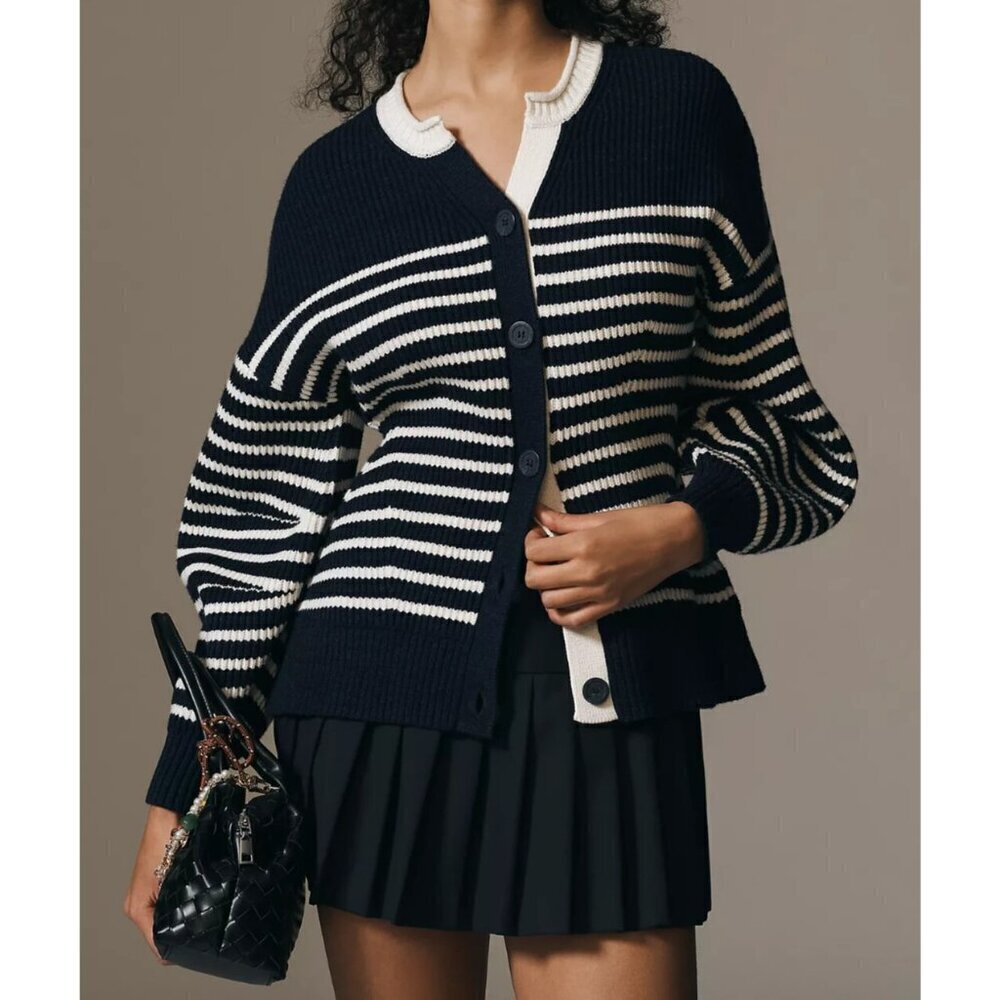 Maeve Blouson Sleeve Crew-Neck Cardigan Sweater S